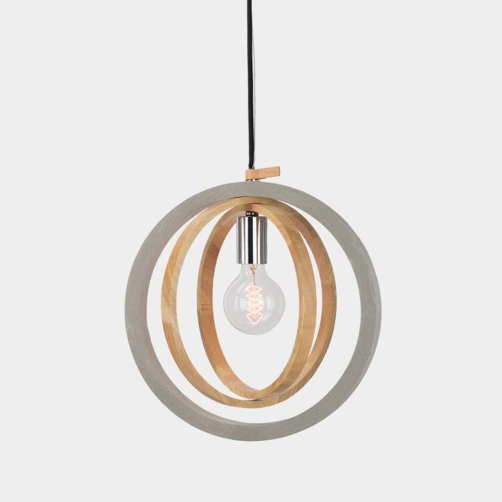 💡 Minimalist Concrete & Wood Pendant Light 🪵 Modern Scandinavian Lamp